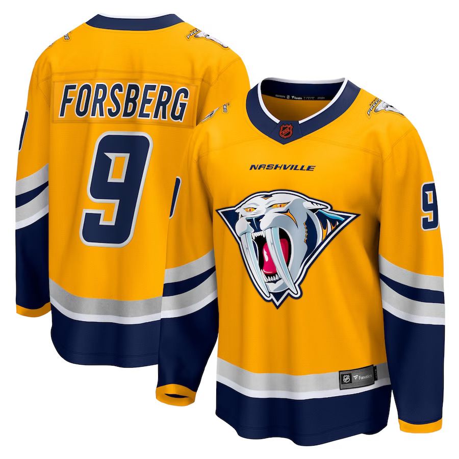Men Nashville Predators 9 Filip Forsberg Fanatics Branded Yellow Special Edition Breakaway Player NHL Jersey